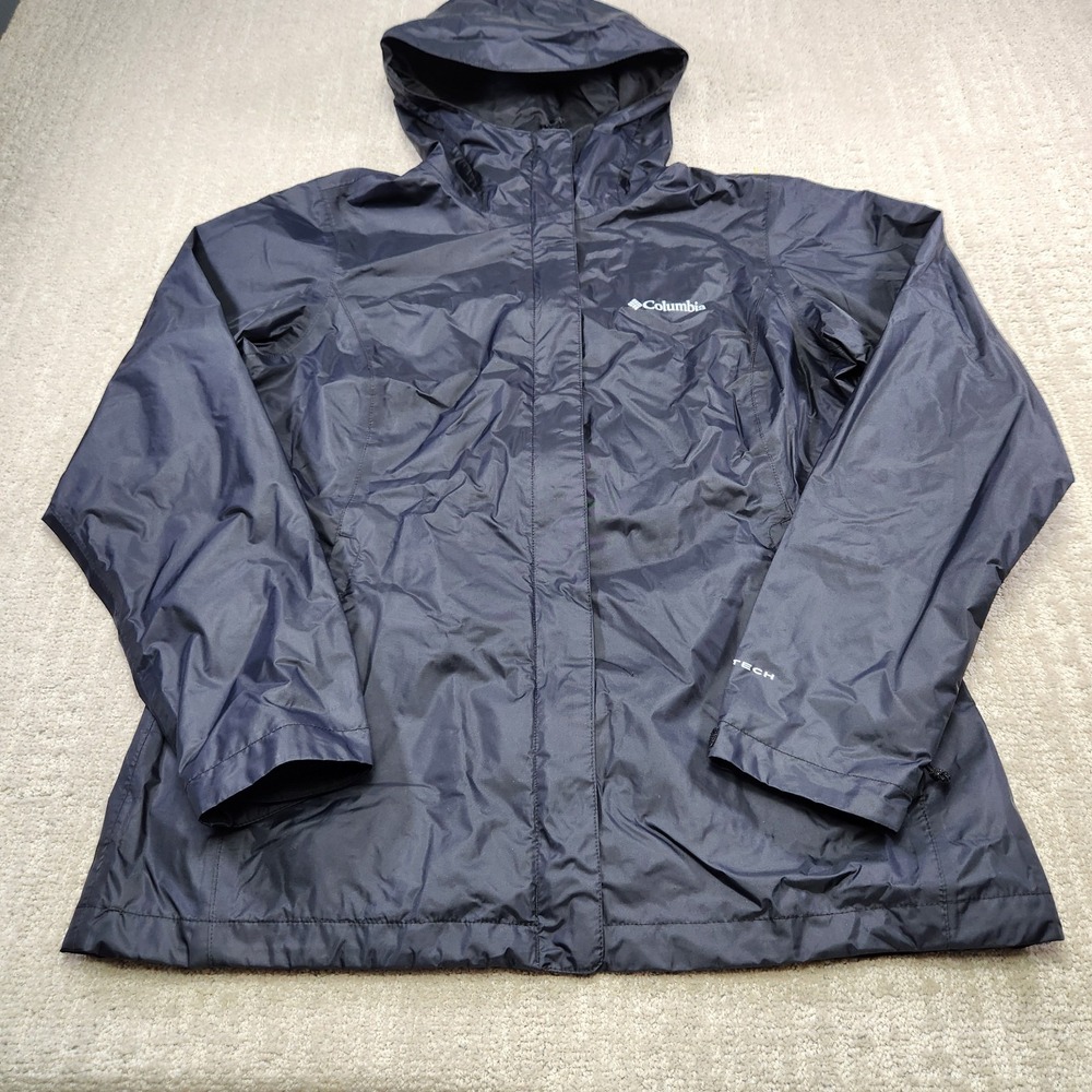 Columbia Rain Jacket Women Medium Arcadia II Black Omni Tech Water Resistant